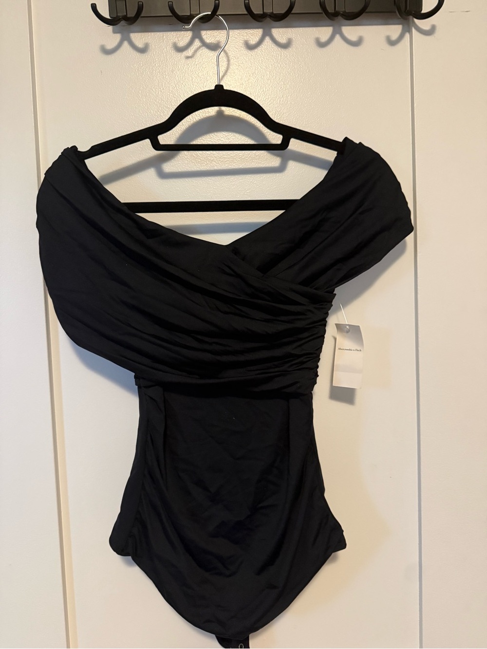 Abercrombie & Fitch Black Off-Shoulder Ruched Bodysuit